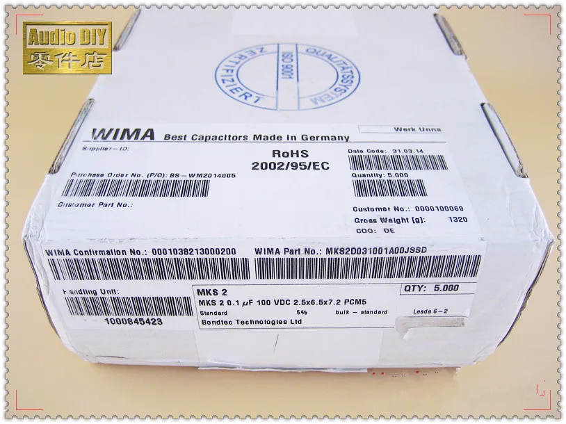 5pcs/50pcs 0.1uF 100V MKS2 Series 100nF 104 WIMA Red Film Capacitor Original