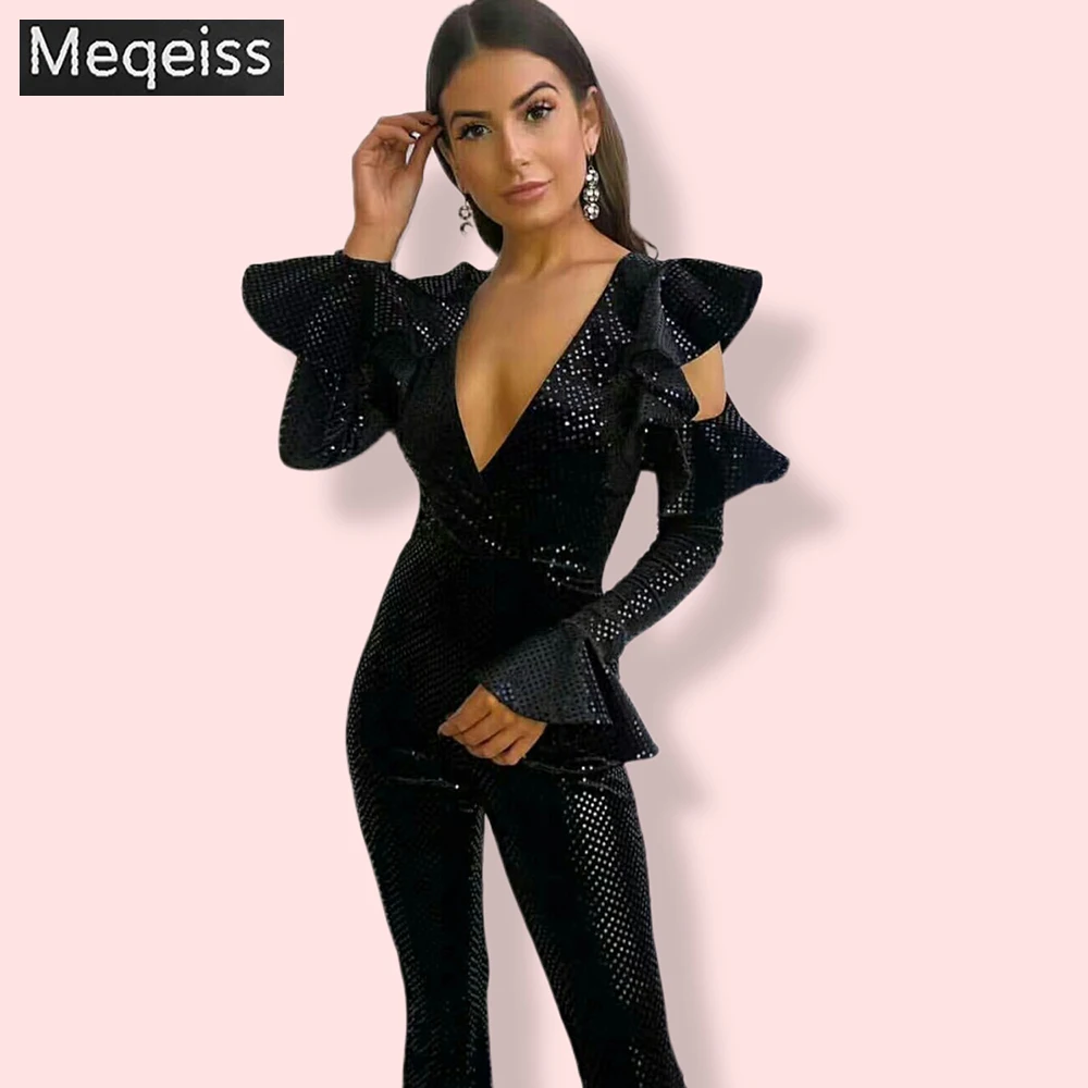 glitter long sleeve jumpsuit