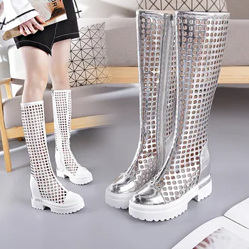 

Internal Increase 8cm Hollow Long Boots Female 2020 Spring New Model Versatile Platform Sandal Boots Fashion Thin High Leg Boot
