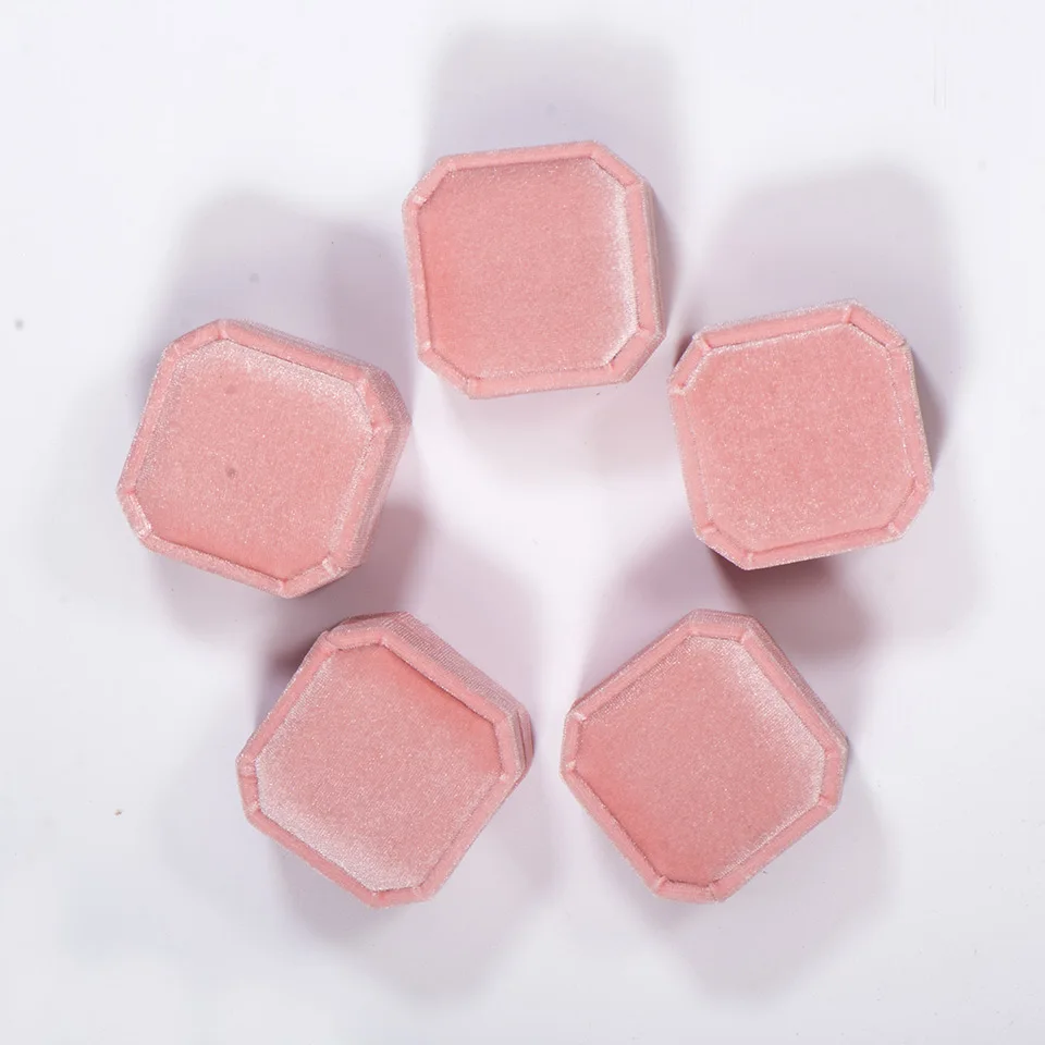 GB04-Pink-5PCS GZXSJG 5 шт. бархатные Восьмиугольные коробки для ювелирных изделий для свадьбы розовое зеленое кольцо коробки для кольцо для помолвки подарки демонстрационная упаковка - Цвет: GB04-Pink-5PCS