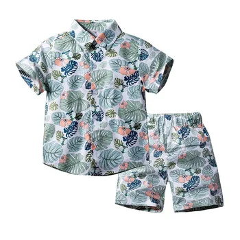 

Hawai Boy Clothing Set Summer Fashion Floral Short Sleeve Bowtie Shirt+Shorts Boy Casual Clothes Gentleman 2Pcs Suit