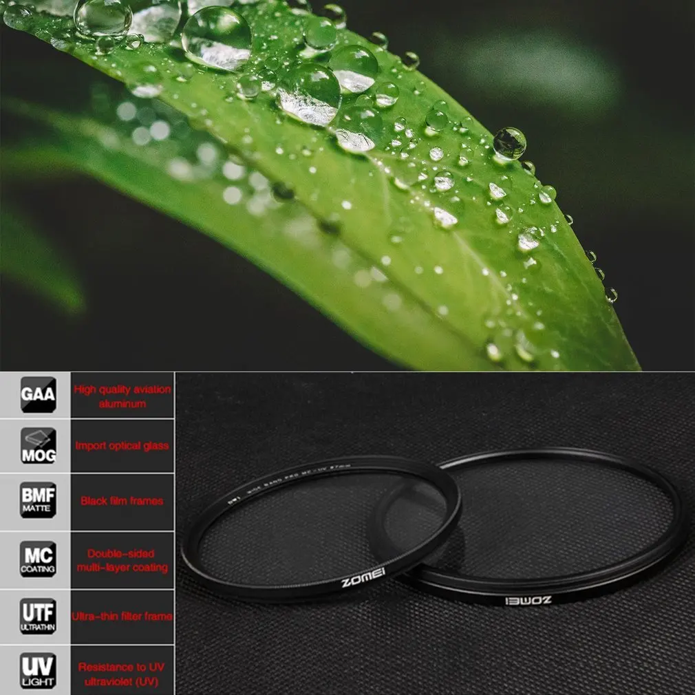 Zomei MCUV Filter Multi-coated Glass 40.5/49/52/55/58/62/67/72/77/82mm For Canon For Nikon For Sony Professional Ultra-thin