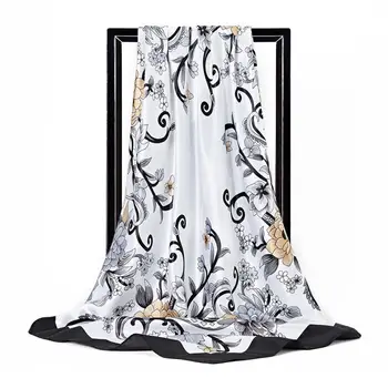 

Fashion Silk Scarf For Women Flower Print Satin Hijab Scarfs Female 90cm*90cm Luxury Brand Square Shawls Scarves For Ladies
