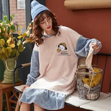 Стиль Коралловая мягкая Пижама женская зимняя Милая Толстая фланелевая ночная рубашка женская домашняя одежда