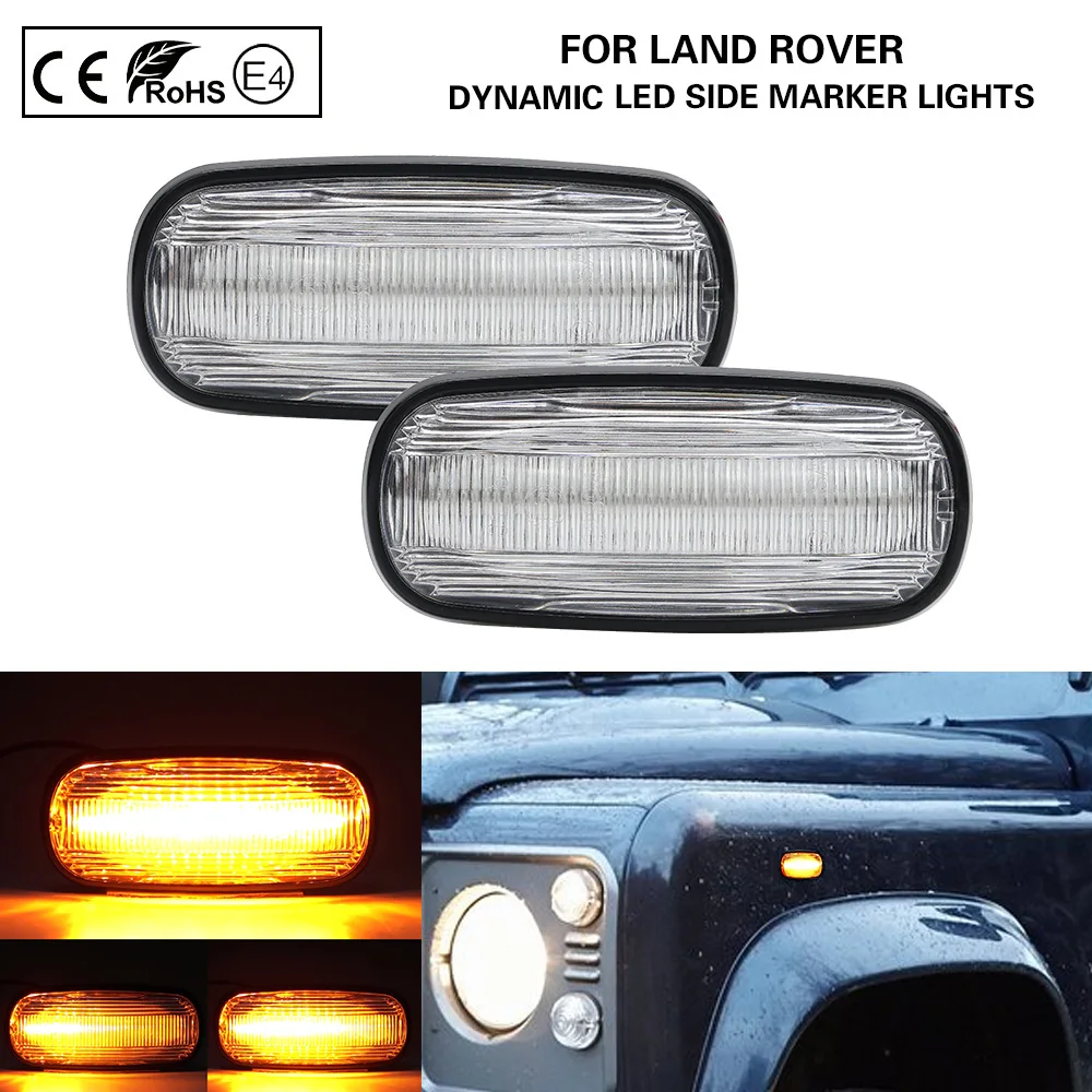 

Clear Dynamic Flowing LED Side Marker lamp turn signal Light For Land Rover Defender Td5 98-15 Freelander 02-05 Discovery2 99-04