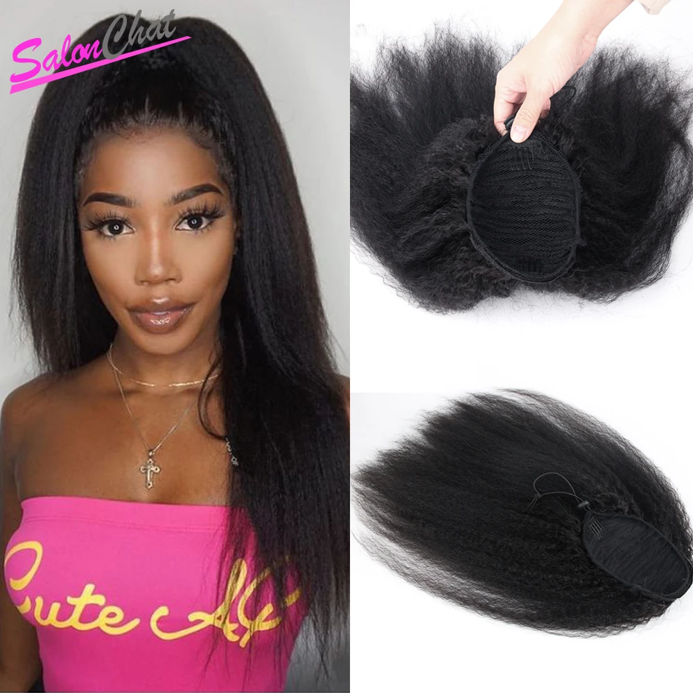 Skup Kinky prosto kucyk peruwiański ludzkiego włosa włosy doczepiane Clip In gruba Yaki naturalne kolorowe włosy typu remy SalonChat klip w ludzkich
