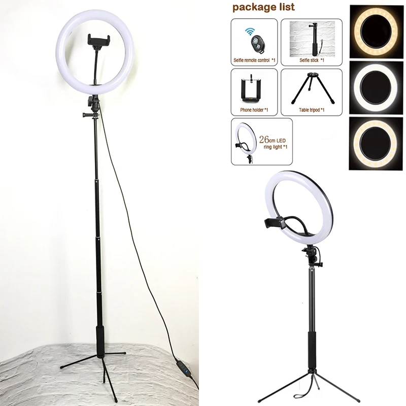 

Ring Light Photo with Phone Holder 3colors Led USB Plug with Tripod for Phone Photo
