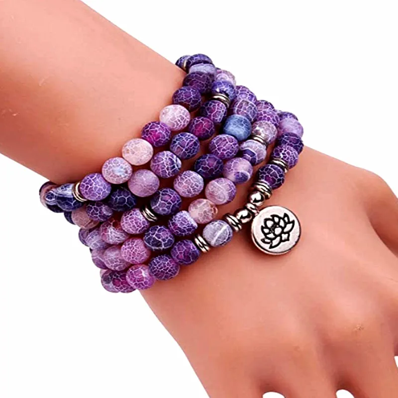 6mm 108 Mala Beads Wrap Bracelet For Yoga Charm Purple Natural Stone Jewelry for Women