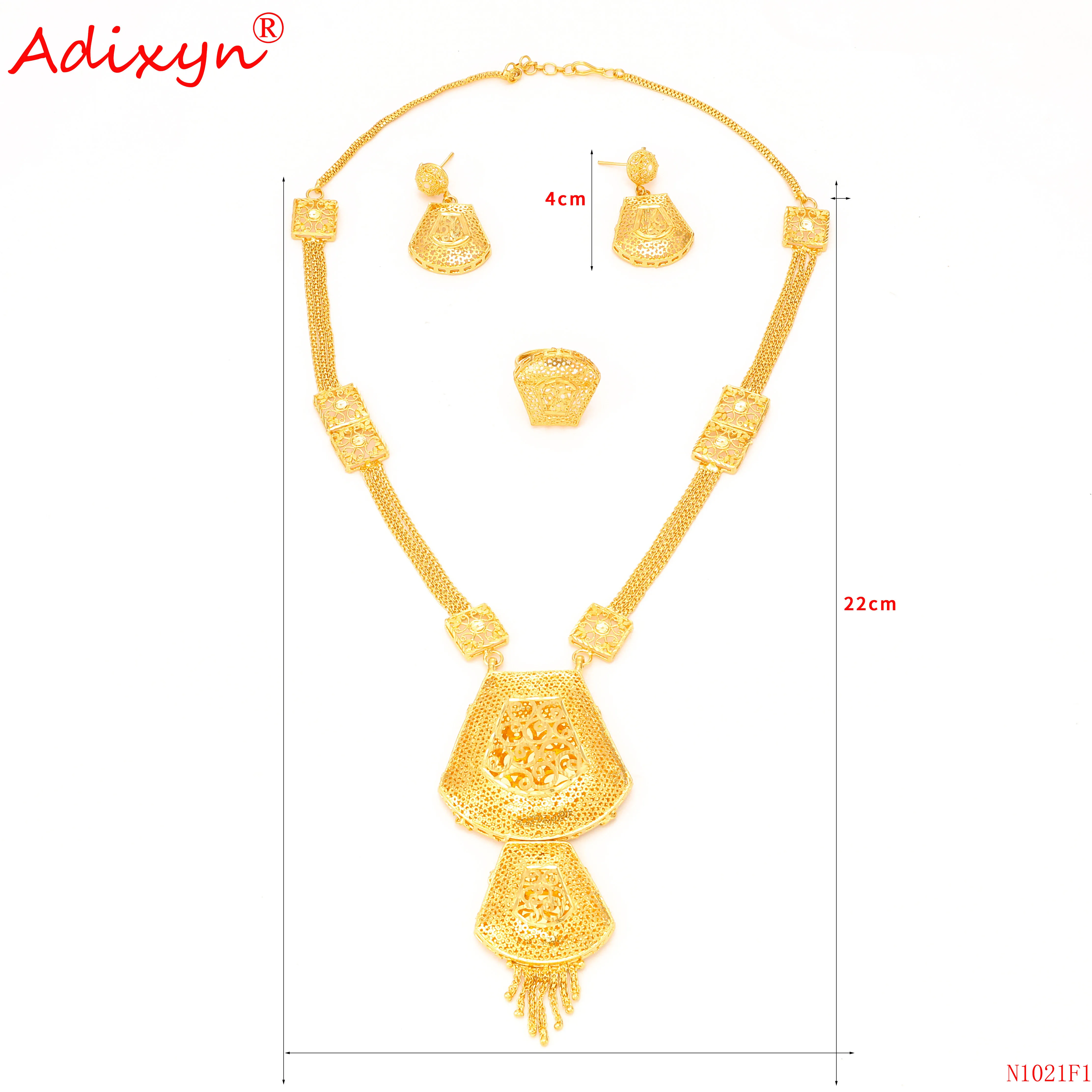 Adixyn 24k Long Chain Earrings Ring 
