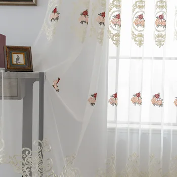 

Europe Floral Embroidered Curtain for Living Room Mesh Drape for Balcony Kitchen Curtain Sheer Tulle Cortinas X285#40