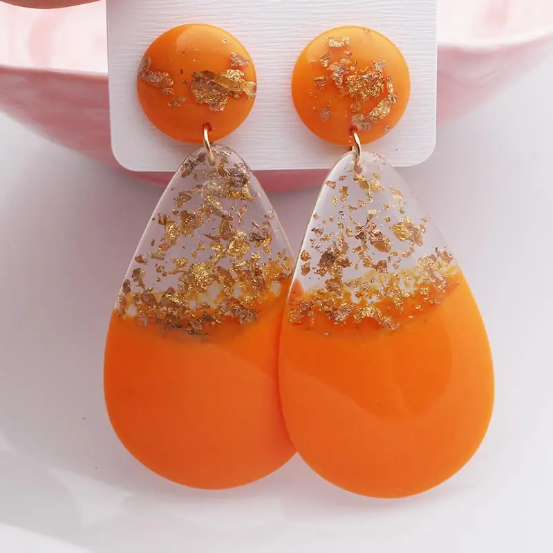 Orange Богемная Роскошная Длинная черная кристальная Капля воды акриловая полимерная серьга большие винтажные золотые серьги для женщин вечерние ювелирные изделия в стиле бохо - Окраска металла: Orange