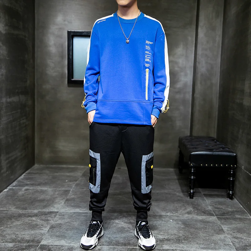 

2019 Autumn Clothing New Style Men Leisure Set Korean-style Teenager Fashion Loose round Neck Sweater Sweatpants Two-Piece Set