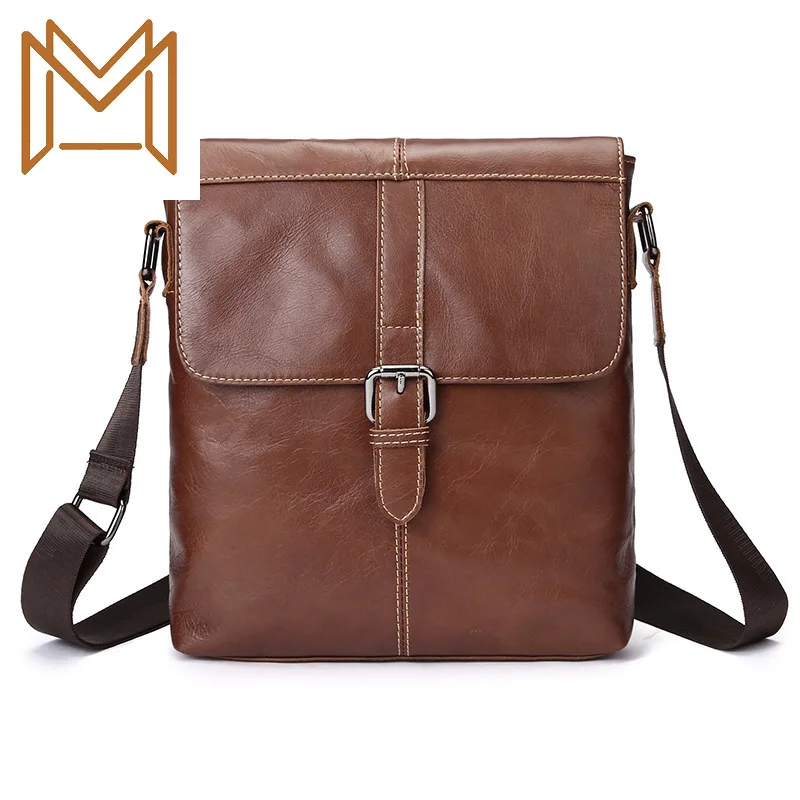 

Man Single Shoulder Package Genuine Leather Male Package Leisure Time Satchel Cover Type Head Layer Cowhide Vertical Section