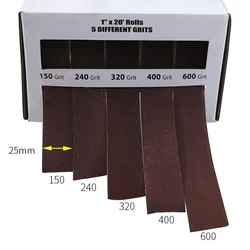 Bande de ponçage grain 6M 150 600, papier de verre émeri extensible, 5 rouleaux pour métal, verre, travail du bois, polissage abrasif 