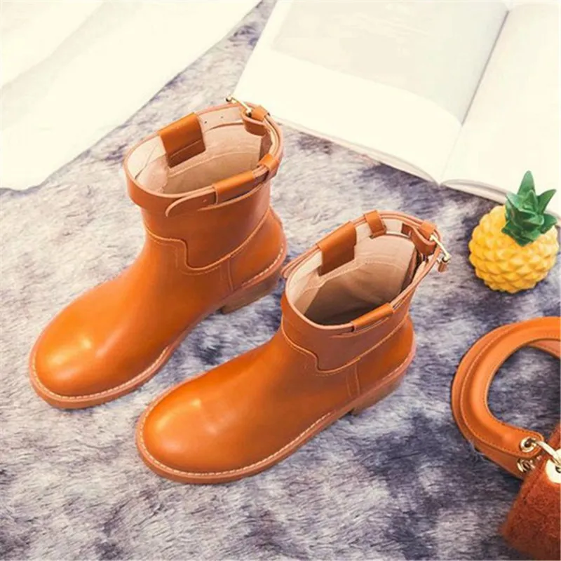 Botas mujer invierno/ г.; женская обувь; ботинки на среднем каблуке на молнии с пряжкой; scarpe donna; женские ботильоны с плюшем и круглым носком