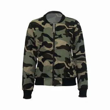 

Jacket Women Long Sleeve Camouflage Bomber Autumn Casual Coat Military Zipper Slim Cropped Coat with pockets