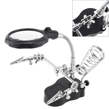 Réglable 3.5X 12X aide main pince lumière LED Loupe lentille bureau bureau Table Loupe lampe Loupe soudure fer support
