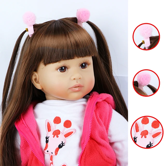 Boneca Bebê Reborn Real Realista Com Cabelo Menina Roupa Girafa 48