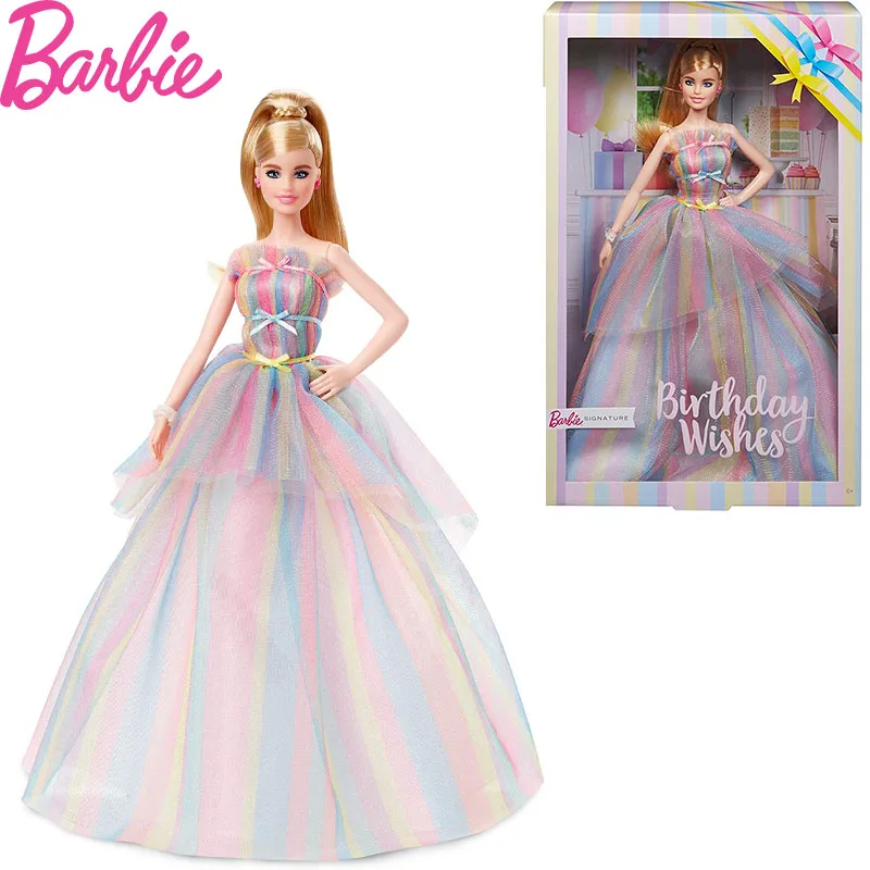 

Barbie Signature Birthday Wishes Doll Approx 12-In Blonde In Rainbow Dress Ght42 Girls Toys Gifts for Children