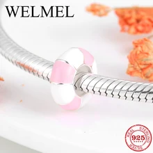 Розовая эмаль 925 стерлингового серебра плавающая дужка для пирсинга раздельные бусины, установка Pandora изготовление браслетов DIY ювелирные изделия