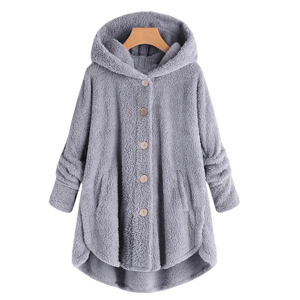 

Women Teddy Jacket Oversize Coat Button Plush Tops Hooded Wool Coat Winter Jacket Fleece Coats Outerwear Women chaqueta mujer