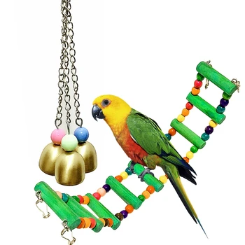 

Parrot Parakeet Budgie Cockatiel Cage Parrot Toys Set- Climbing Ladder Cableway Bridge Toy and Large Bells String Hanging Toy