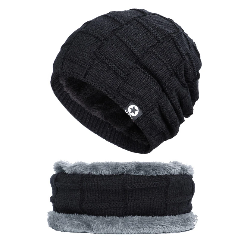 style3 black Балаклава женская вязаная шапка шапочки с шарфами шеи теплые зимние шапки для мужчин женщин Skullies Beanies Теплая Флисовая шапка 25 цветов - Цвет: style3 black