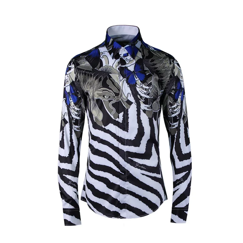 as picture show Роскошная брендовая рубашка в полоску для мужчин Camisa Masculina Осень Новые мужские повседневные рубашки с длинными рукавами деловая Свадебная рубашка-смокинг 4XL - Цвет: as picture show