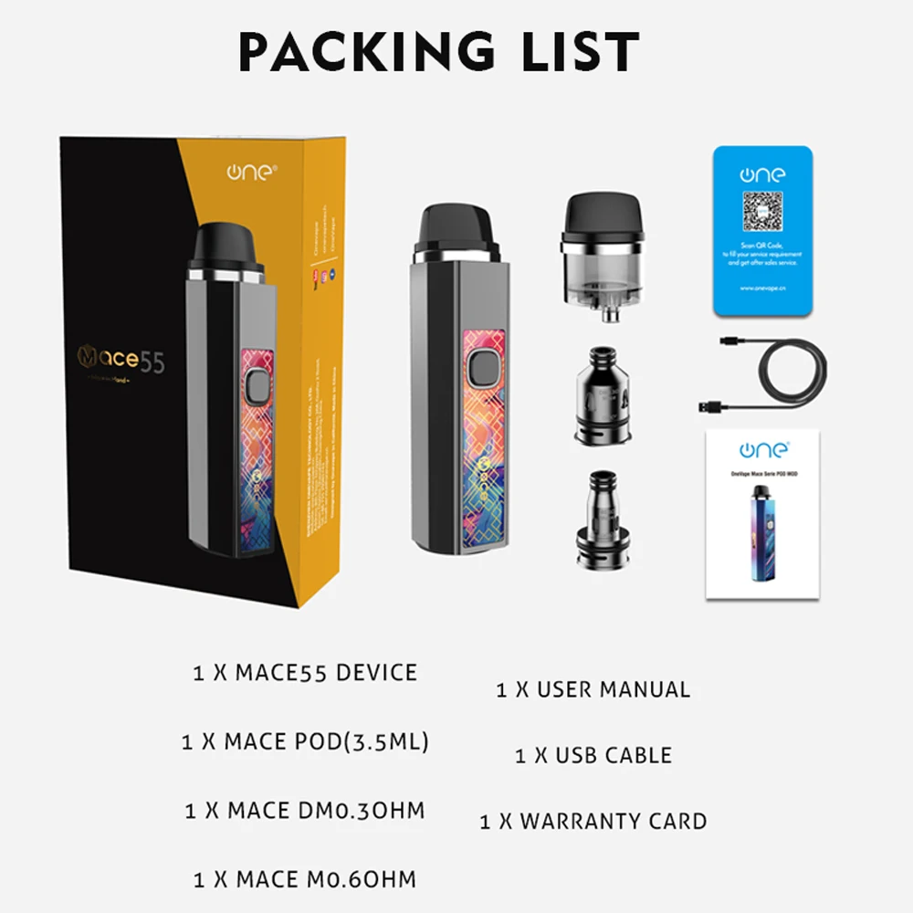 Набор картриджей G tasty onevape mace 55 pod встроенный аккумулятор 1500 мАч двойная сетчатая