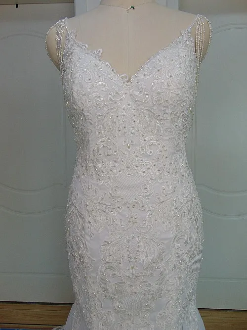 Слоновая кость Vestido de noiva уникальные кружевные свадебные платья русалки с жемчугом на тонких бретелях, платье невесты, элегантные свадебные наряды Русалка - Цвет: Слоновая кость