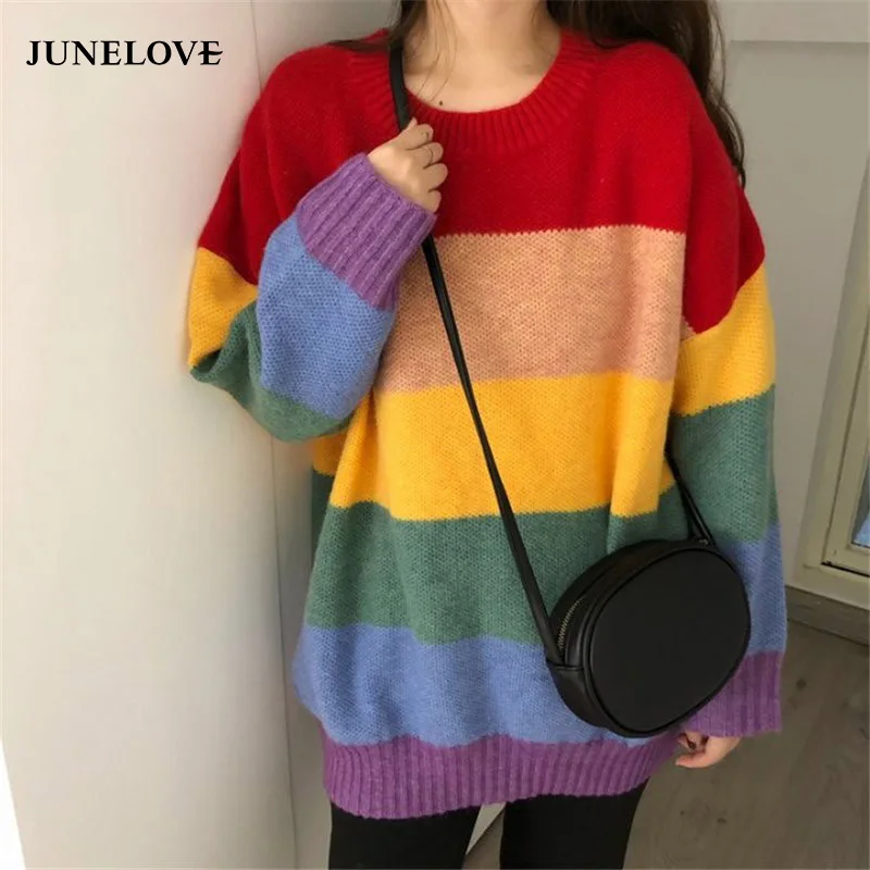 JuneLove Autumn Rainbow Sweater Vintage 