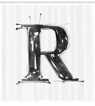

Sketch Style R World with Gothic Tones Hand Drawn Paintbrush Illustration Letter R Shower Curtain Fabric Bathroom Decor Set with
