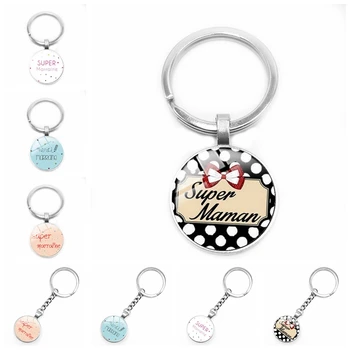 

2020 New Super Godmother Godfather Keychain Glass Convex Je Suis Une Maman French Word Pendant Keychain Gift