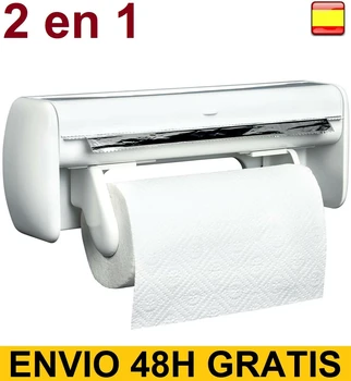 

Porta Rollos de Cocina de Pared doble Aluminio Film Papel Portarrollos 2 en 1