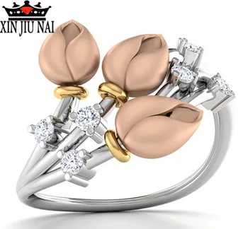 

Fashion Rose Gold Color Bud Charms Rings for Women Bridal Wedding Party Engagement CZ Crystal Rings Elegant Jewelry