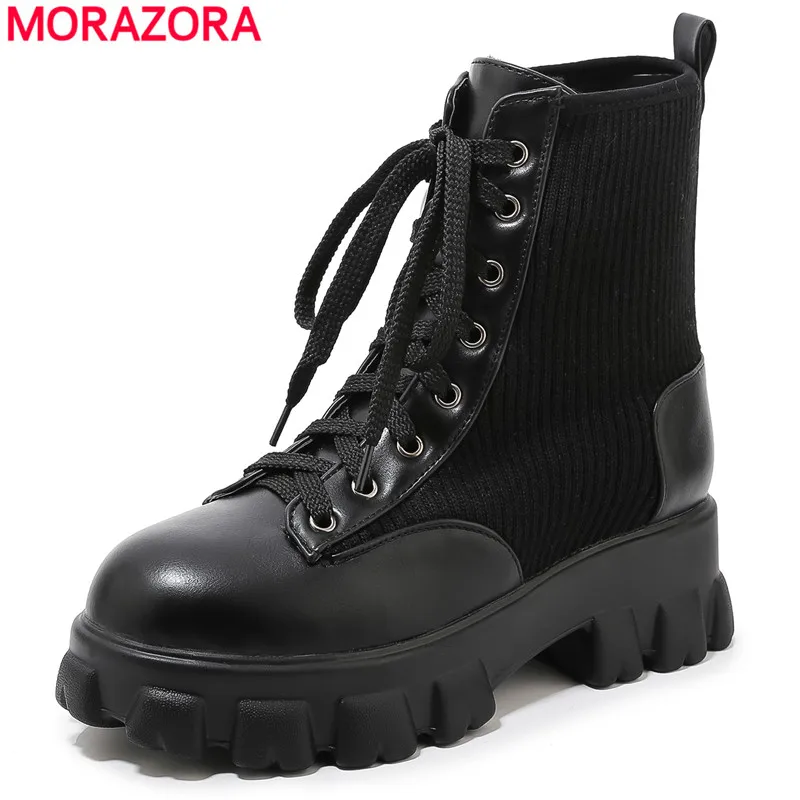 

MORAZORA Plus size 33-46 New ankle boots for women lace up platform shoes solid color casual autumn winter boots women shoes