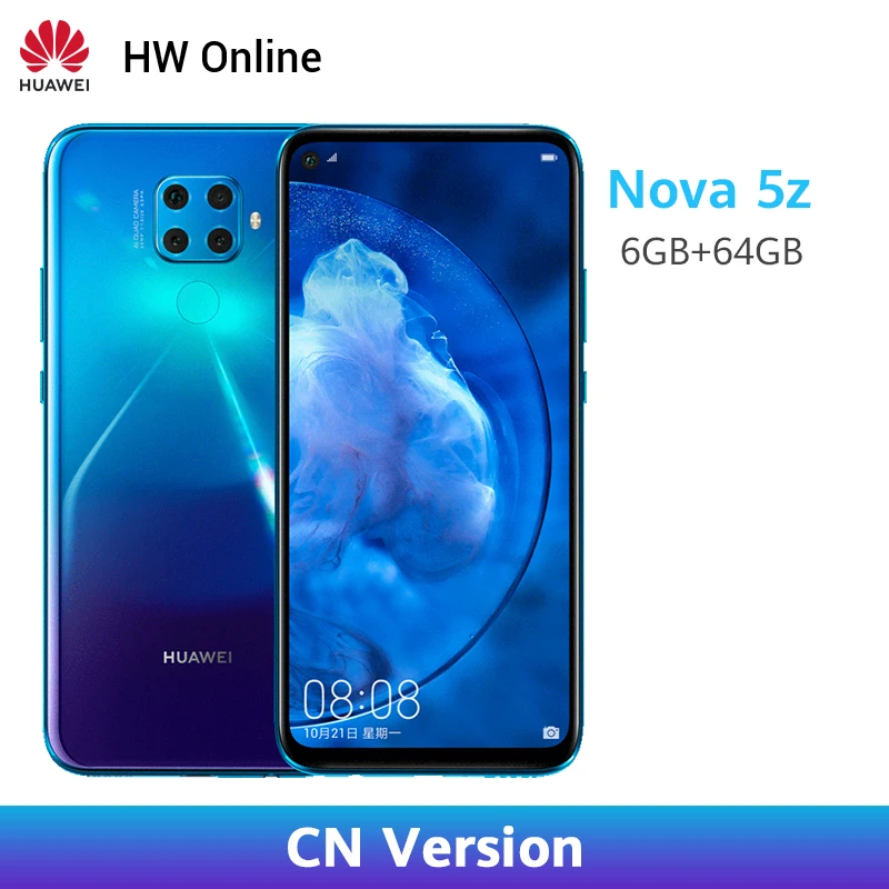 Huawei Nova 5Z 6 ГБ 64 Гб мобильный телефон 26 дюймов Kirin 810 48MP тройной Type C