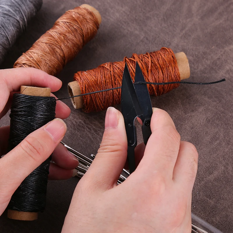 Kit de herramientas de costura de cuero con agujas de coser a mano, de  punzón dedal, hilo encerado para bricolaje, artesanía de cuero,  reparaciones de Zapatero