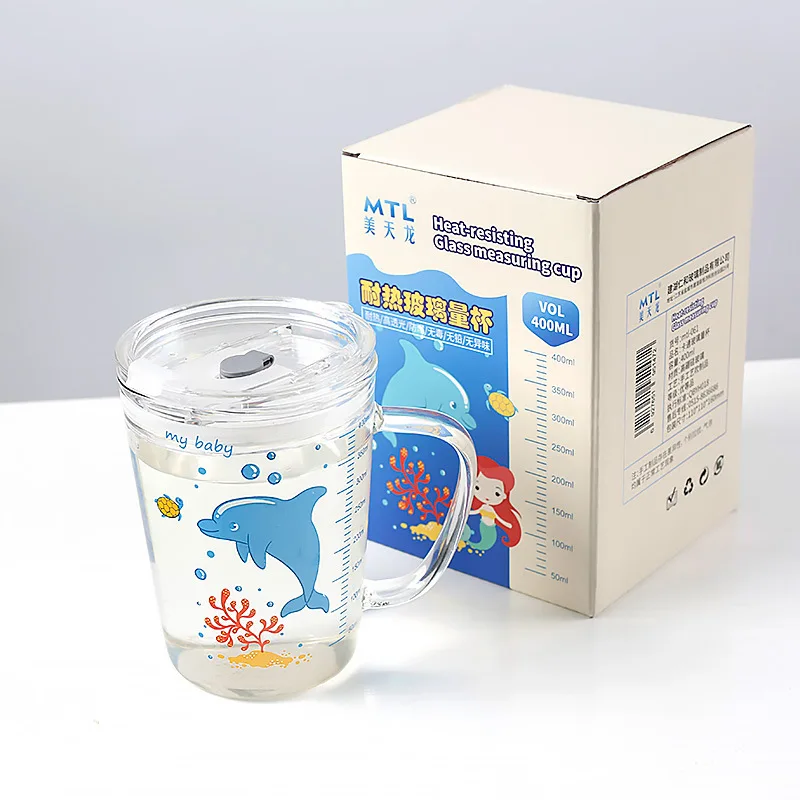 450 мл стеклянная прозрачная кружка с ручкой для молока, детская питьевая вода, соломенная бутылка со шкалой, соломенная чашка для измерения молока