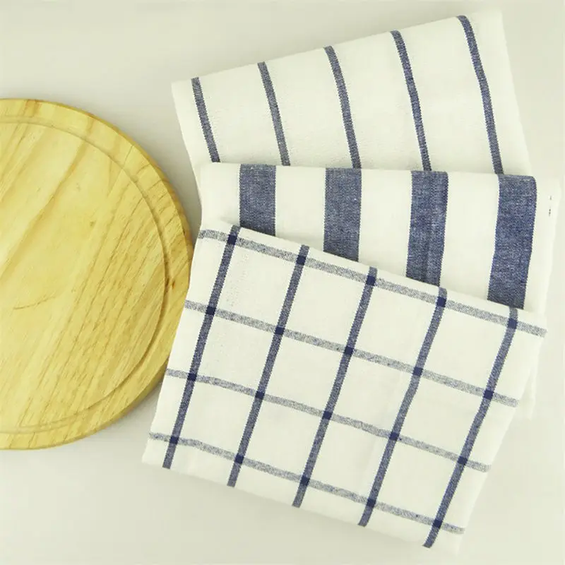 

Kitchen Background Tablecloth Tea Towel Napkin High-quality Brief Pastoral Tablecloth Blue Striped Cotton Plaid Placemats