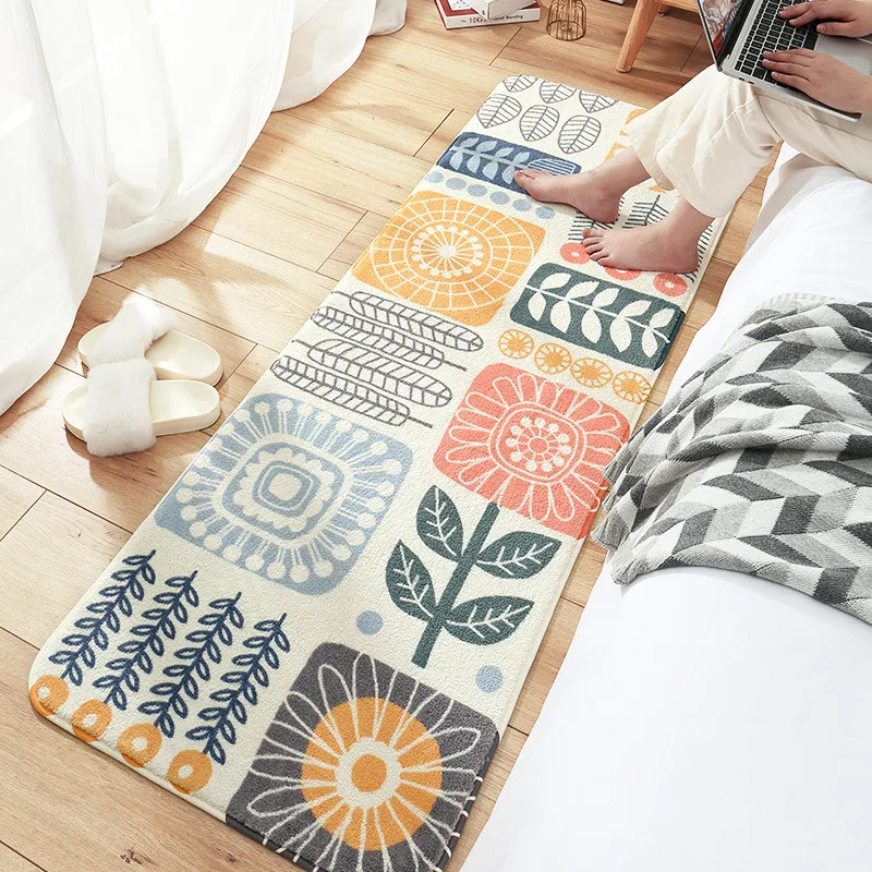 

Lamb Cashmere Bedside Rugs Floral Print Long Carpets for Living Room Bedroom Floor Mat Washable Balcony Sofa Area Rug Home Decor