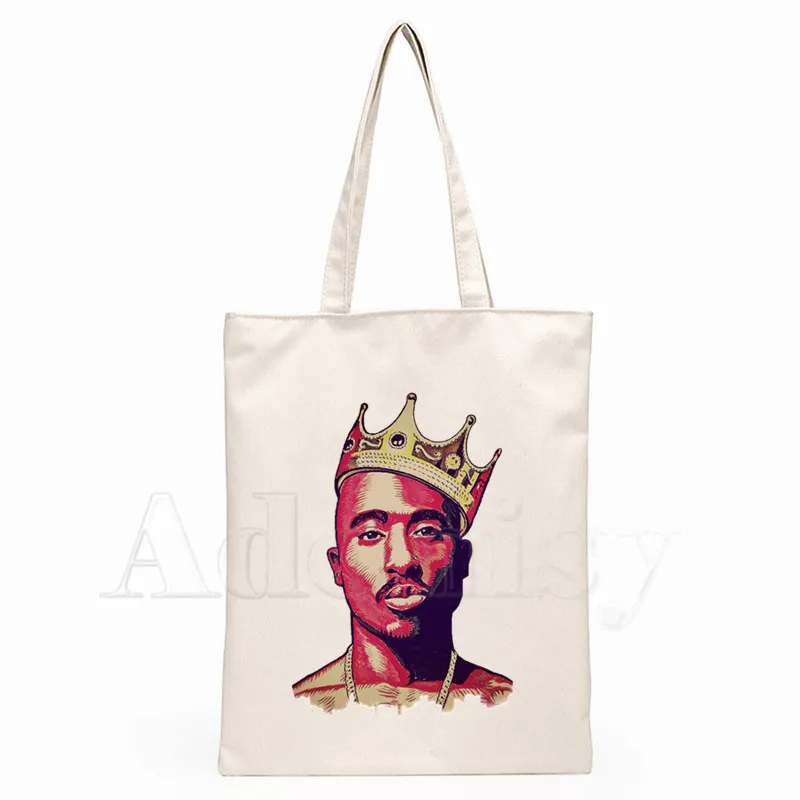

Tupac 2pac Printed Graphic Cartoon Printed Canvas Shoulder Female Harajuku Funny Large-capacity Eco Environmental Shopper Bag