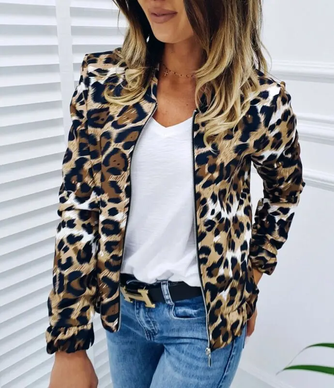 Greatest  Leopard Print Asymmetric Zip Biker Crop Winter Jacket Women Coats 2019 Streetwear Casual Fashion Of