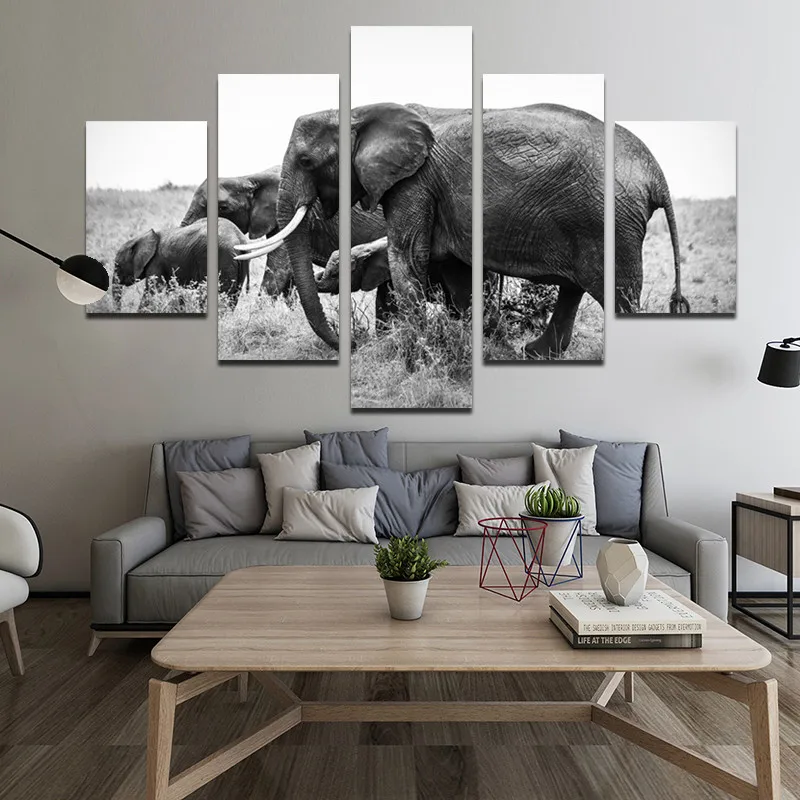 

5 Boards Animal Elephant Irregular Decorative Painting HD Print Picture Wall Artist Home Decoration Poster Living Room Modern