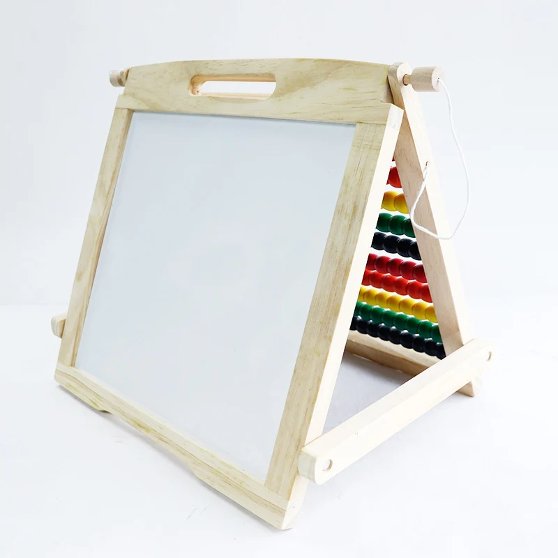 

Wooden Magnetic Blackboard With Colorful Blocks Drawing Board Wooden Stand Teaching Stationery Set with Bead Abacus