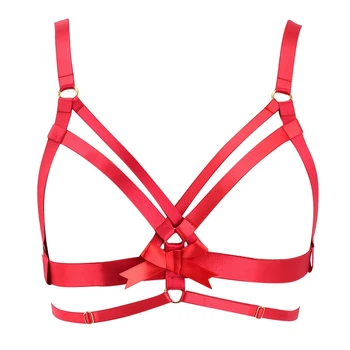 

Women Bra Harness Belt Bow Cute Sexy Lingerie Chest Bondage Body Cage Pastel Gothic Open Harness Strap Plus Size Party Club Rave
