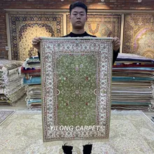 YILONG 2'x3' Тебриз шелковый ковер зеленый ручной работы изысканный ручной узлом шелковые ковры(HF077B