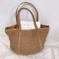 New Leisure Straw Bag Summer Hand Woven Bag Women Large Casual Totes Handbag Holiday Travel Shoulder Bag Female Beach Bag