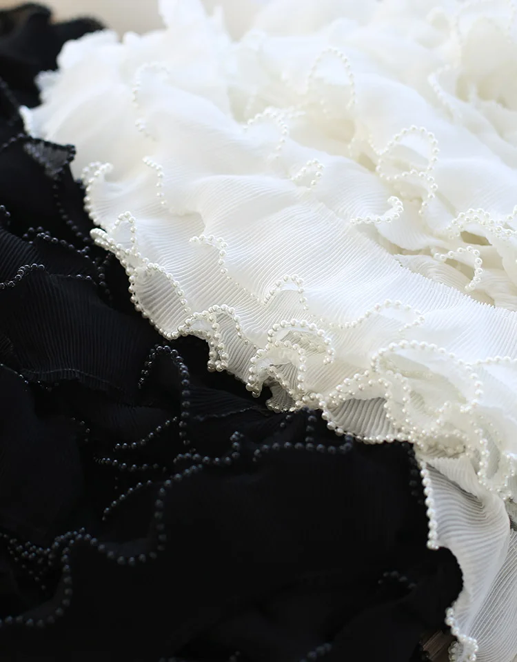 6CM Wide New Embroidery White Flower Beads Tulle Lace Fabric Trim Ribbon DIY Sewing Ruffle Applique Collar Dubai Dress Decor