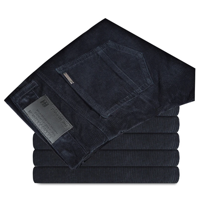 Осень Зима теплые мужские стрейч вельвет брюки свободные прямые брюки длинные деловые повседневные брюки высококачественные вельветовые брюки